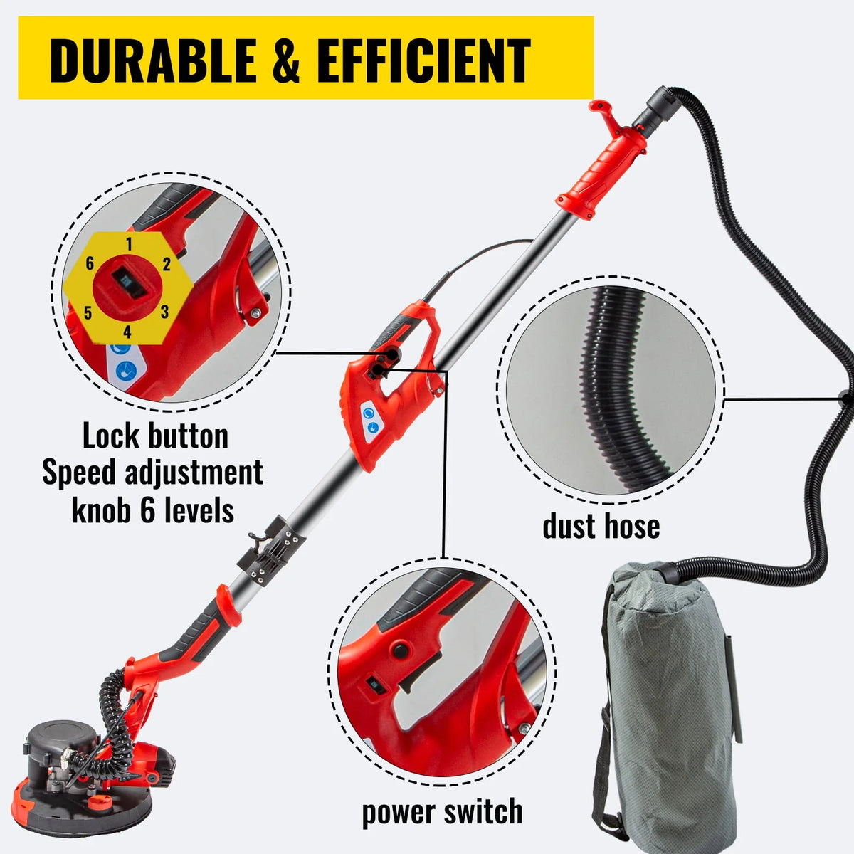 Electric Variable Speed Drywall Sander with Vacuum Bag M618