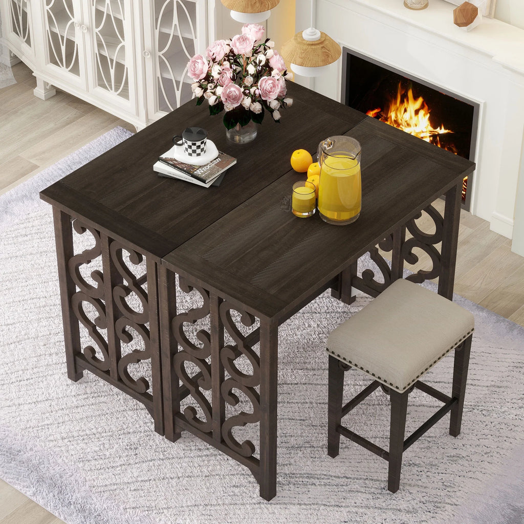 3-Piece Solid Wood Counter Height Dining Set with 2 Saddle Stools Q3491