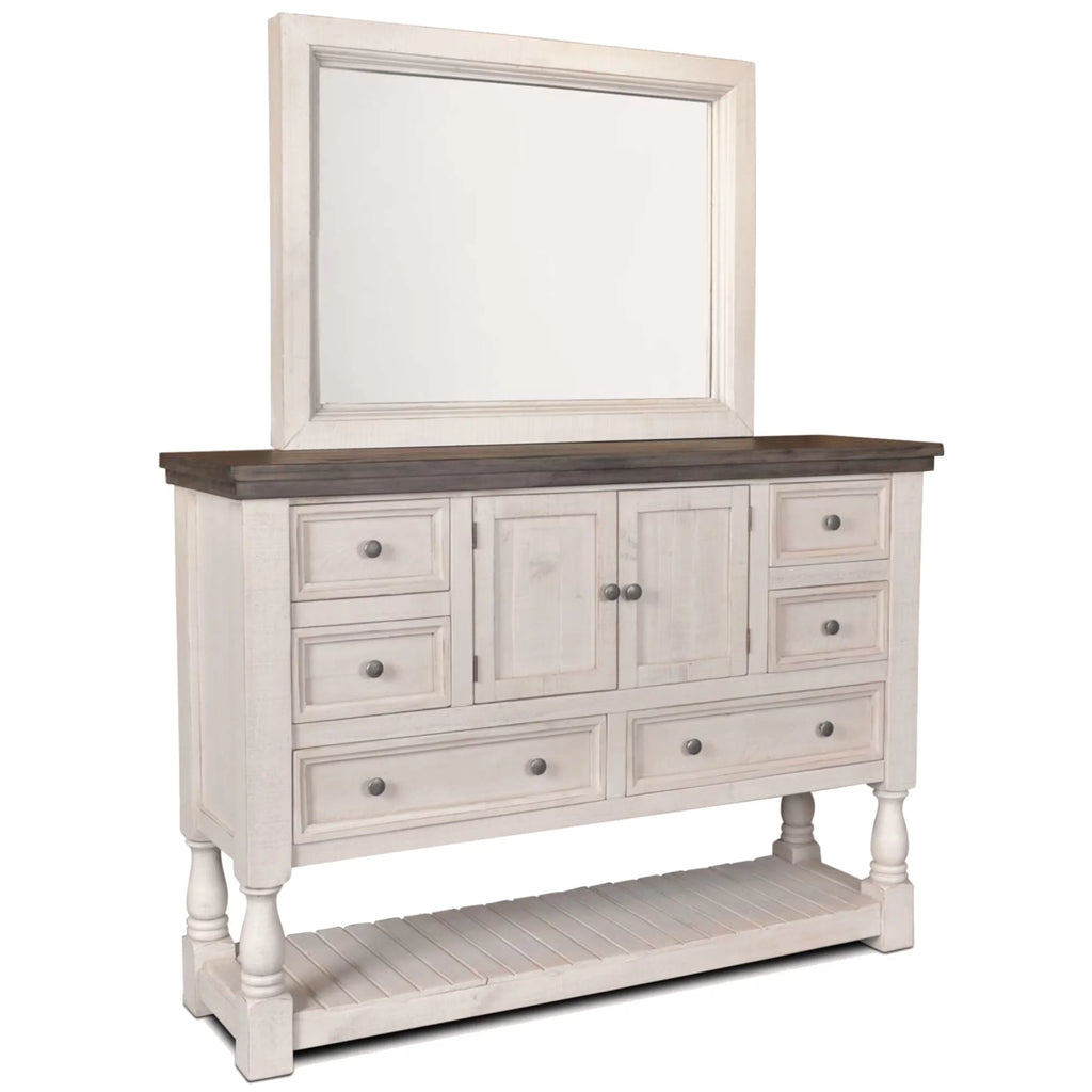 Rustic French 6 Drawer Dresser and Mirror Set D4949