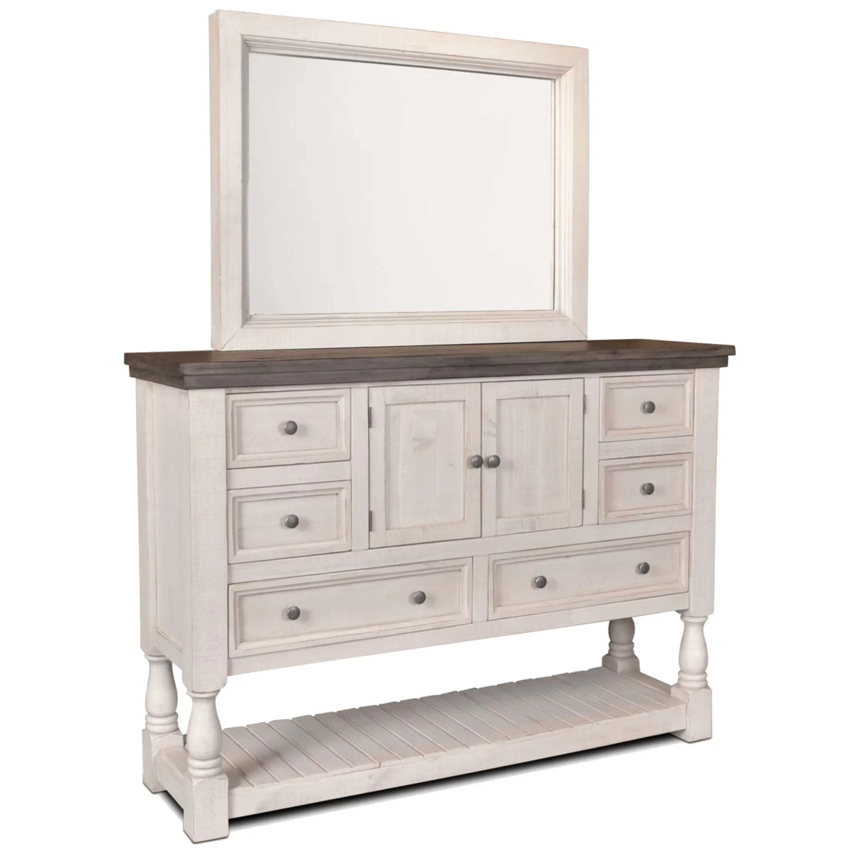 Rustic French 6 Drawer Dresser and Mirror Set D4949