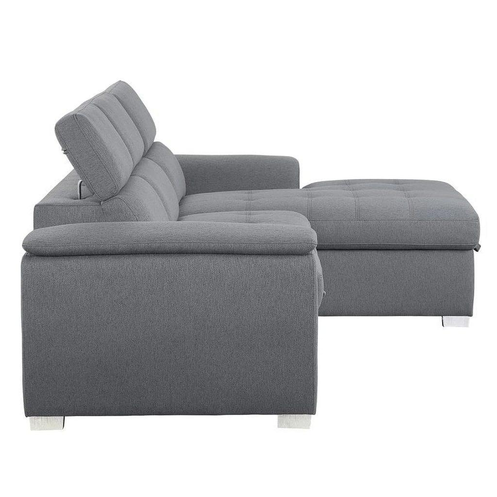 Gray 2-Piece Fabric Sectional with Pull-Out Bed N3457