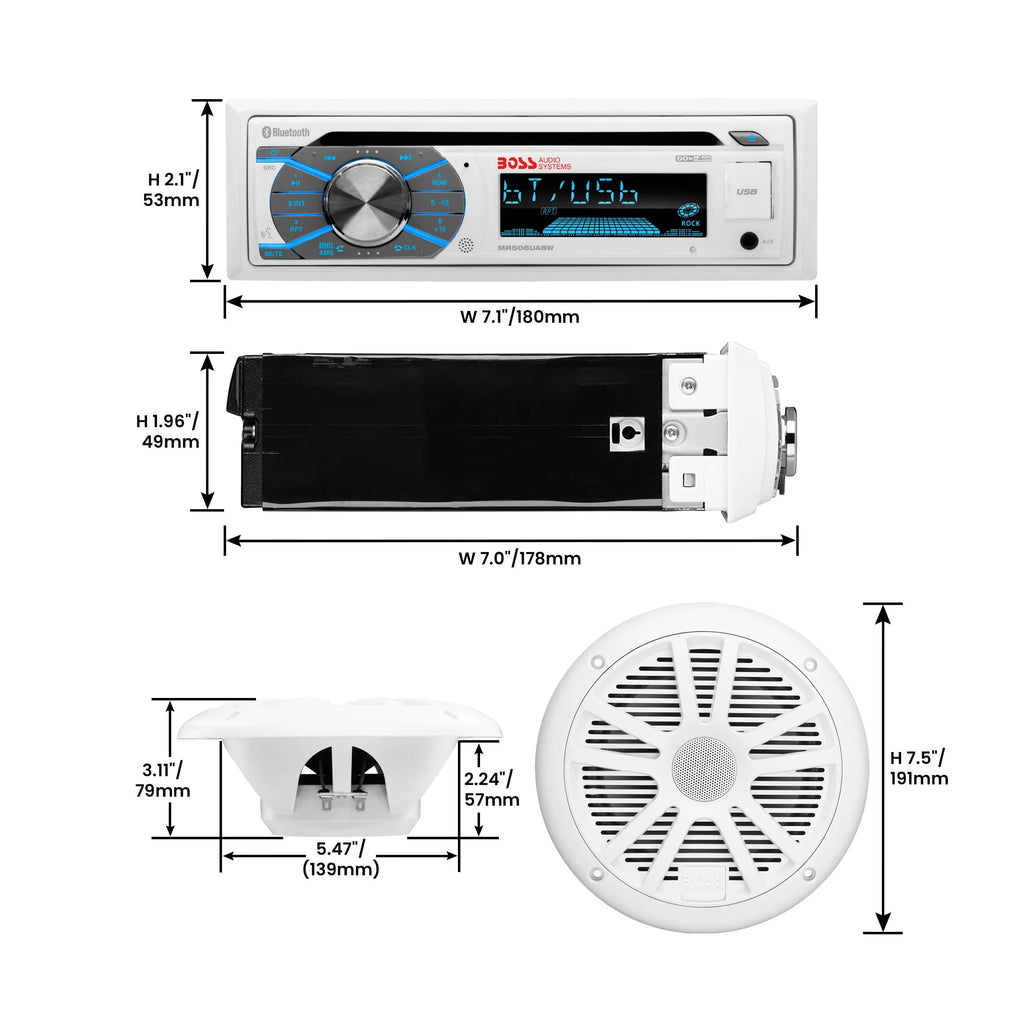 Marine Receiver and 6.5 Inch Full Range Speakers V938078