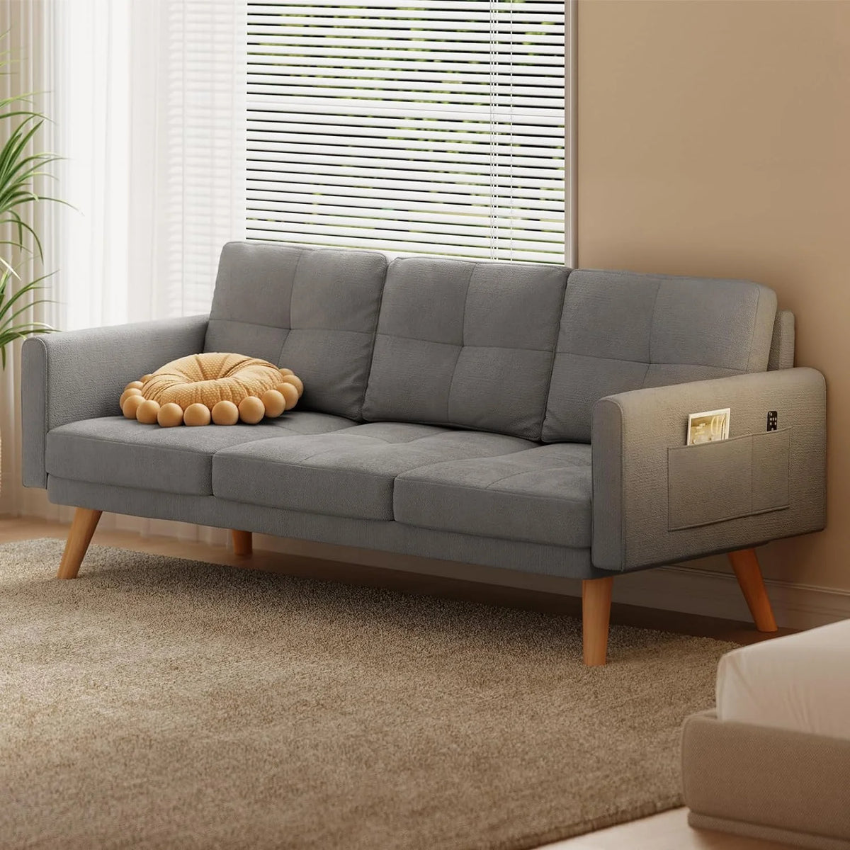 Gray 2-Seater Sofa with 3 Pillows L95336