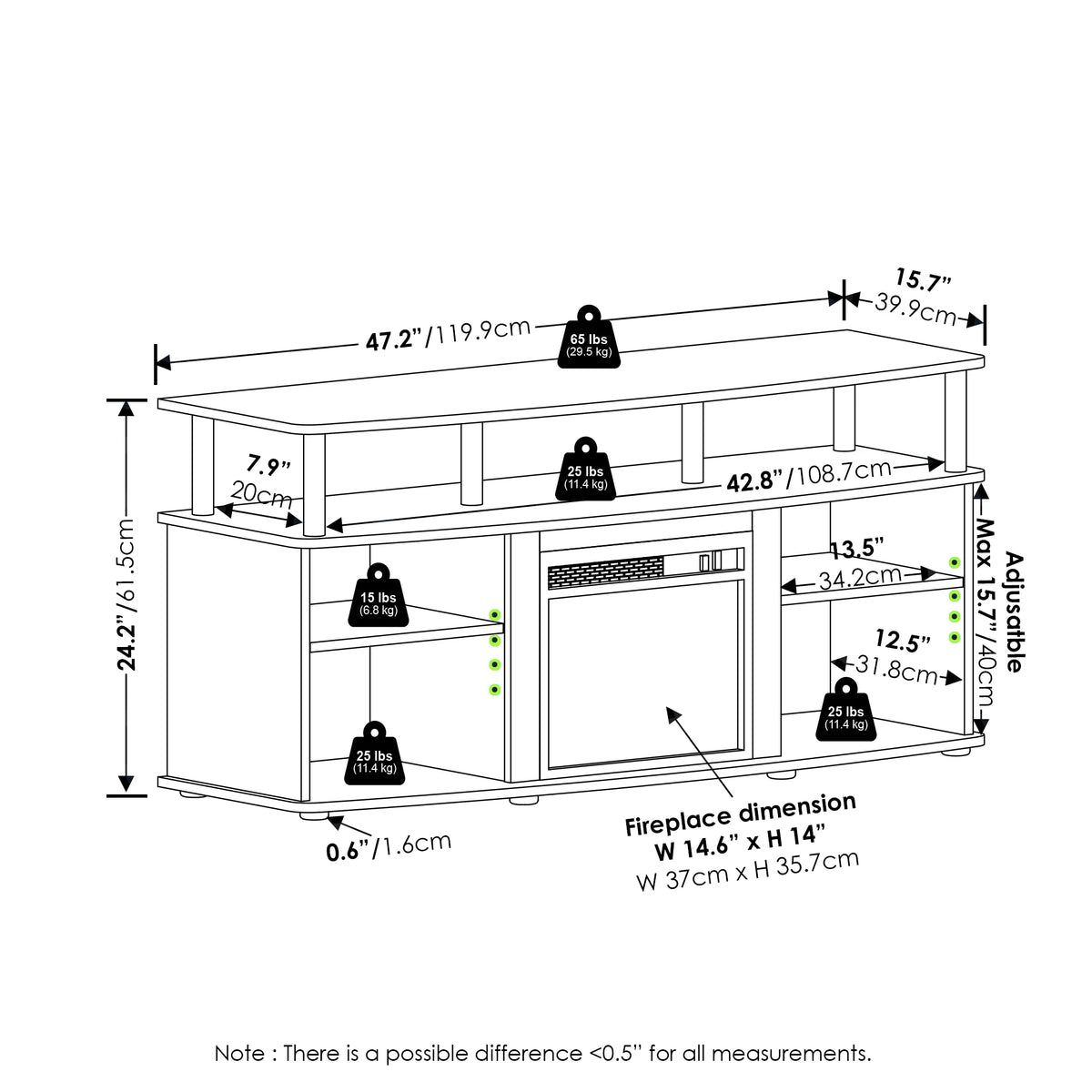Flagstaff Oak Black Open Shelving Fireplace Entertainment Center D6620