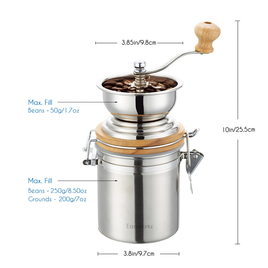 Manual Coffee Grinder with Airtight Canister, Adjustable Stainless Steel Burr S539