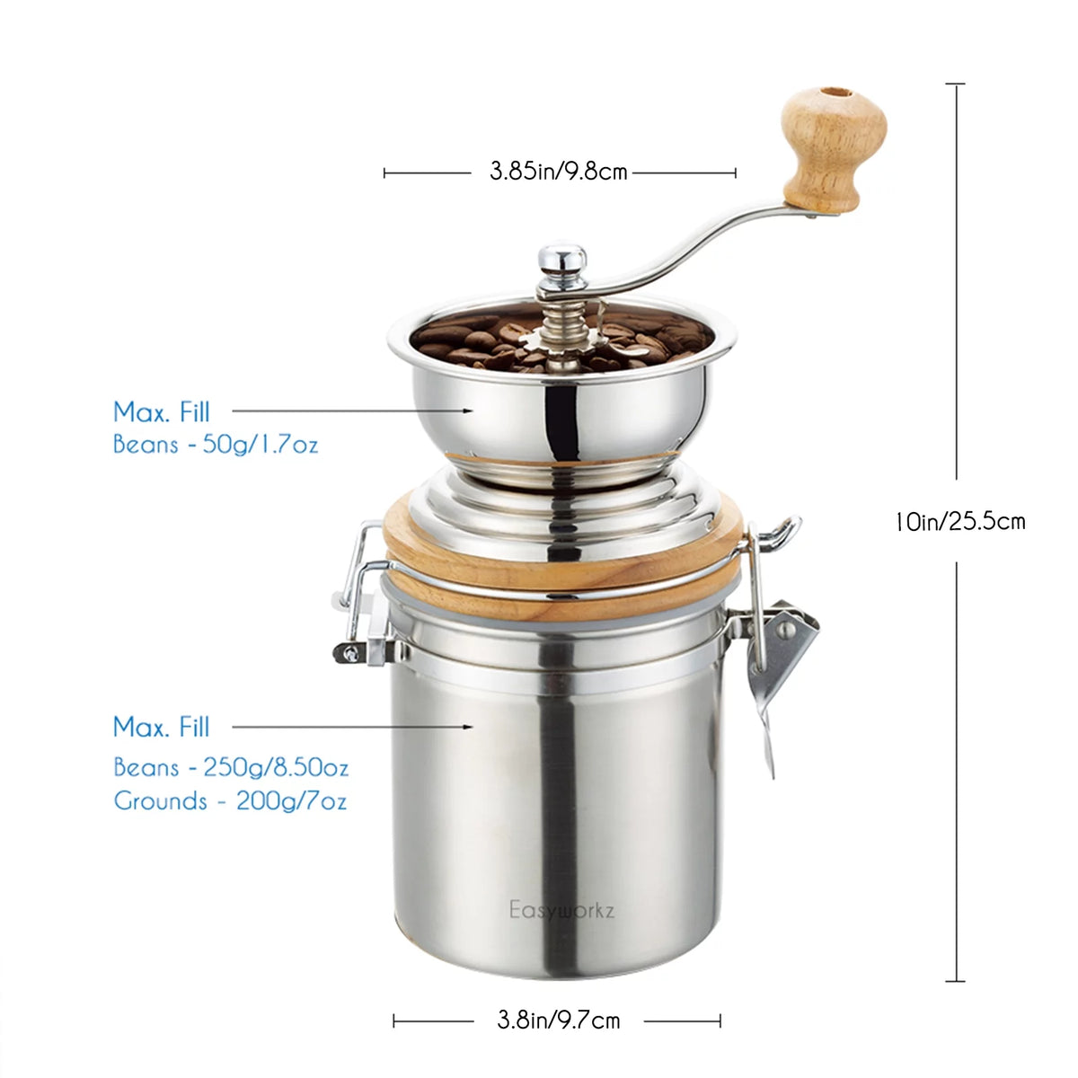 Manual Coffee Grinder with Airtight Canister, Adjustable Stainless Steel Burr S539