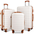 3 Piece Expandable ABS Hardshell Luggage Set Spinner Wheel Suitcase TSA Lock White Brown 20/24/28 Inch P5975