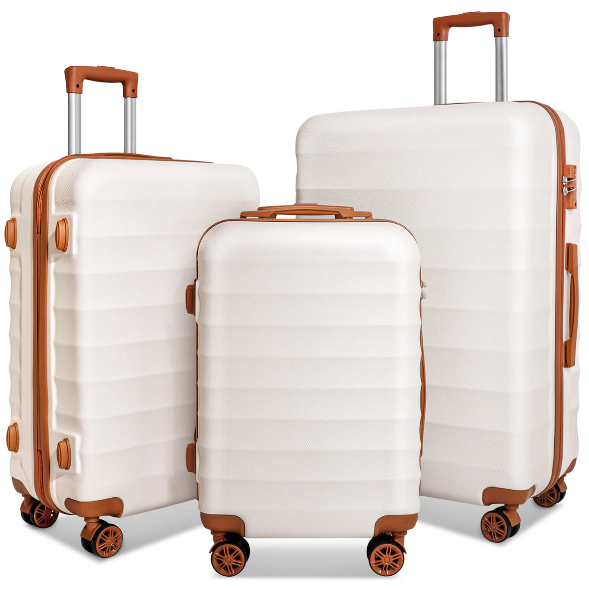 3 Piece Expandable ABS Hardshell Luggage Set Spinner Wheel Suitcase TSA Lock White Brown 20/24/28 Inch P5975