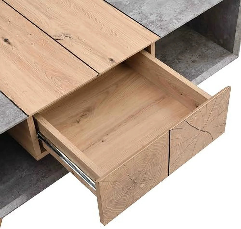 Chinese Style Faux Rattan Double-Layer Solid Wood Coffee Table H8288