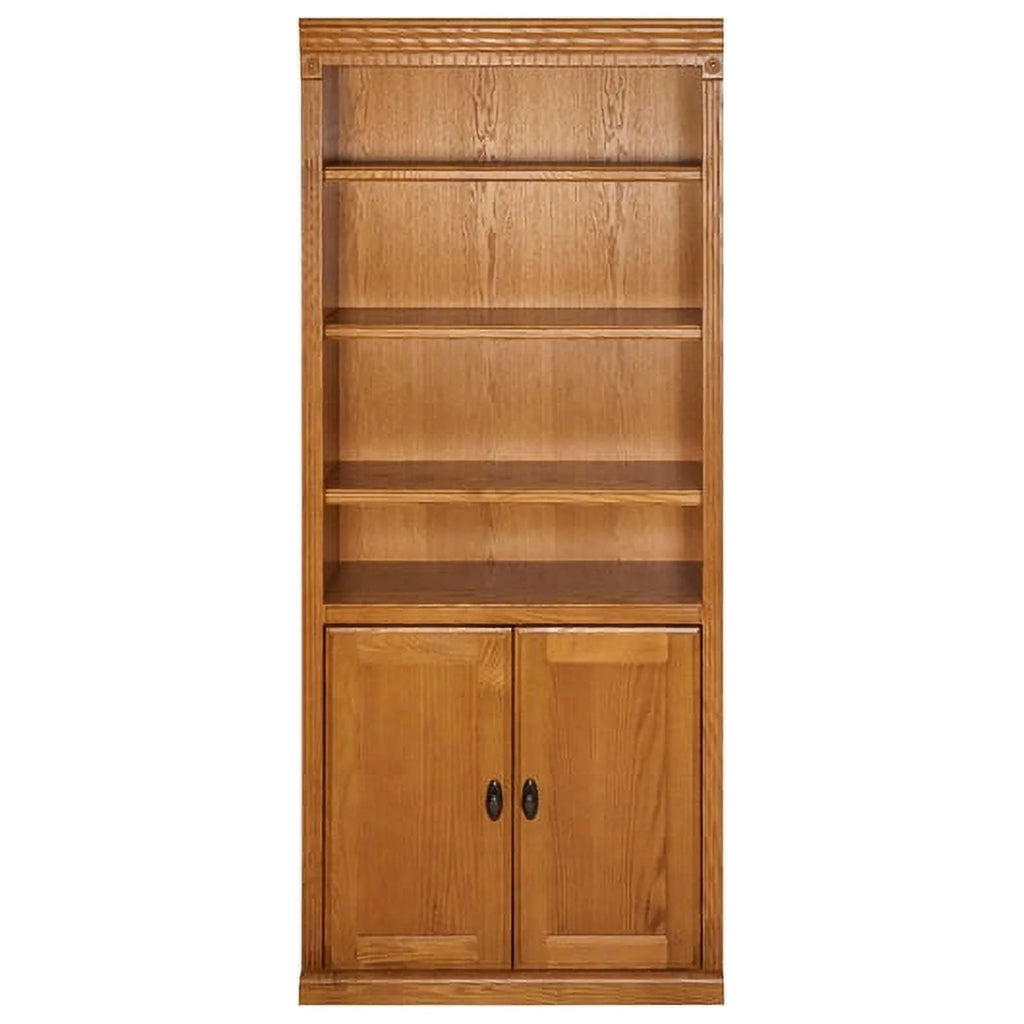 Brown Wood Bookcase with Lower Doors J7386