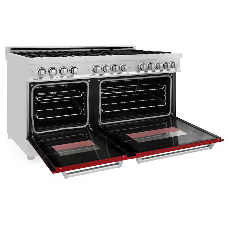 9-Burner Double Oven Dual Fuel Range with Red Gloss Door N84919
