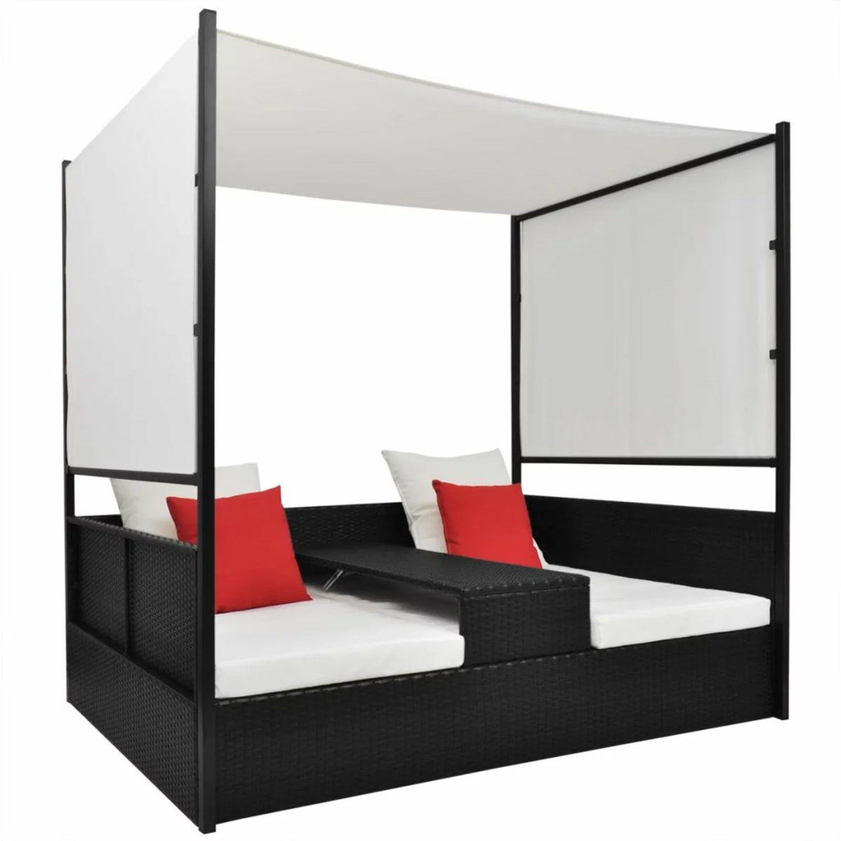 Black Poly Rattan Patio Bed with Canopy E2587