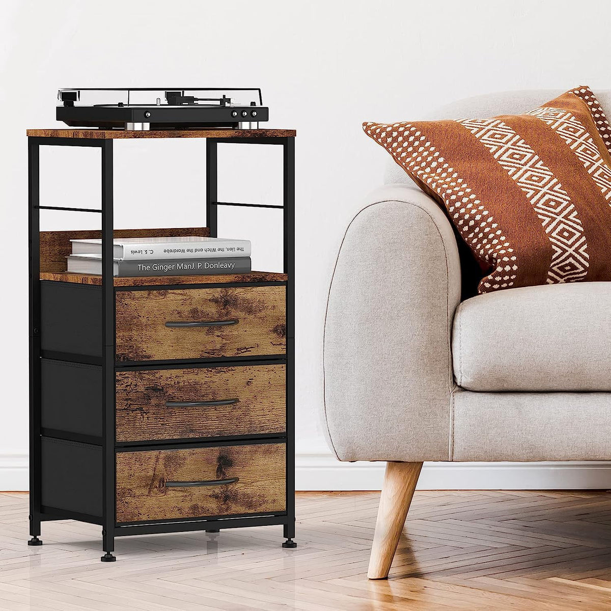 Brown 3 Drawer Wood Nightstand J7386