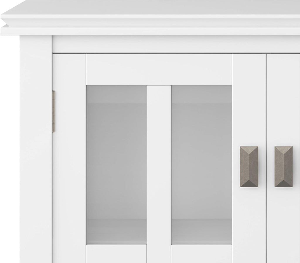White 30 inch Low Storage Cabinet with 2 Glass Doors Y391