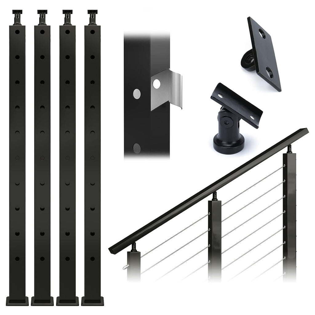 Black 30 Degree Stainless Steel Cable Railing Post O31635