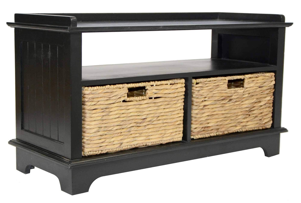 Black Wood Entertainment Cabinet with 2 Storage Baskets E58954