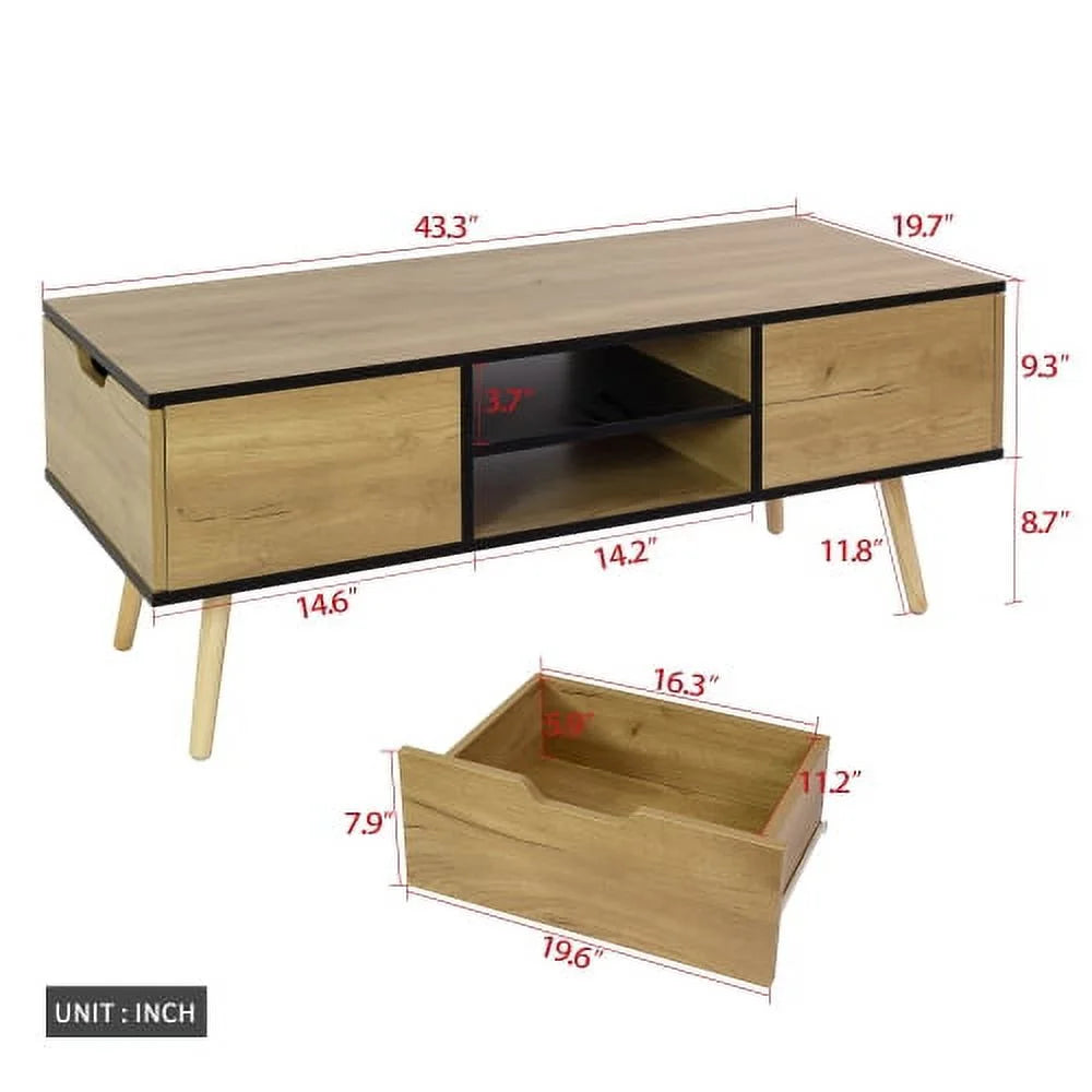 Black and Brown Coffee Table with Open Storage Shelf L439