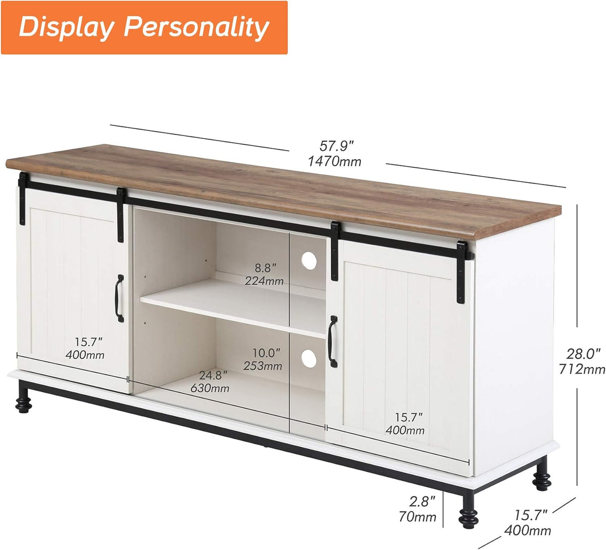 White Wood TV Stand with Sliding Barn Door O5789