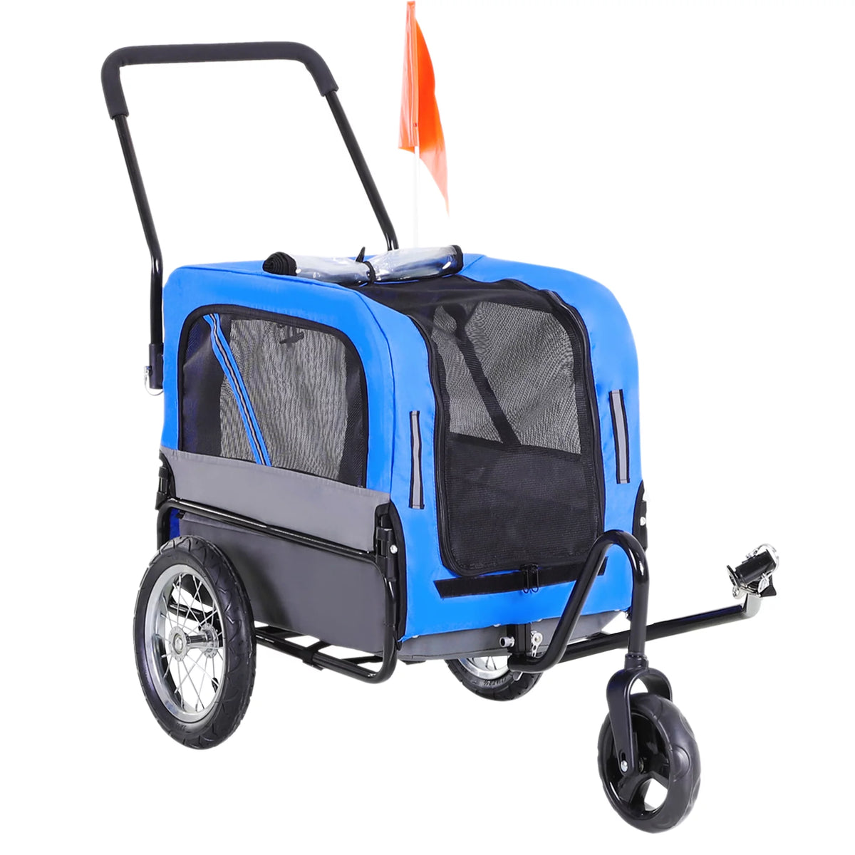 2-In-1 Dog Bicycle Trailer & Jogging Stroller with Swivel Wheels, Blue V723355