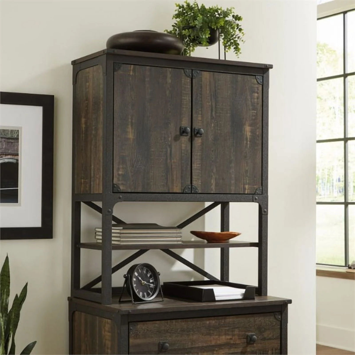 Engineered Wood Library Hutch in Carbon Oak Finish L1213