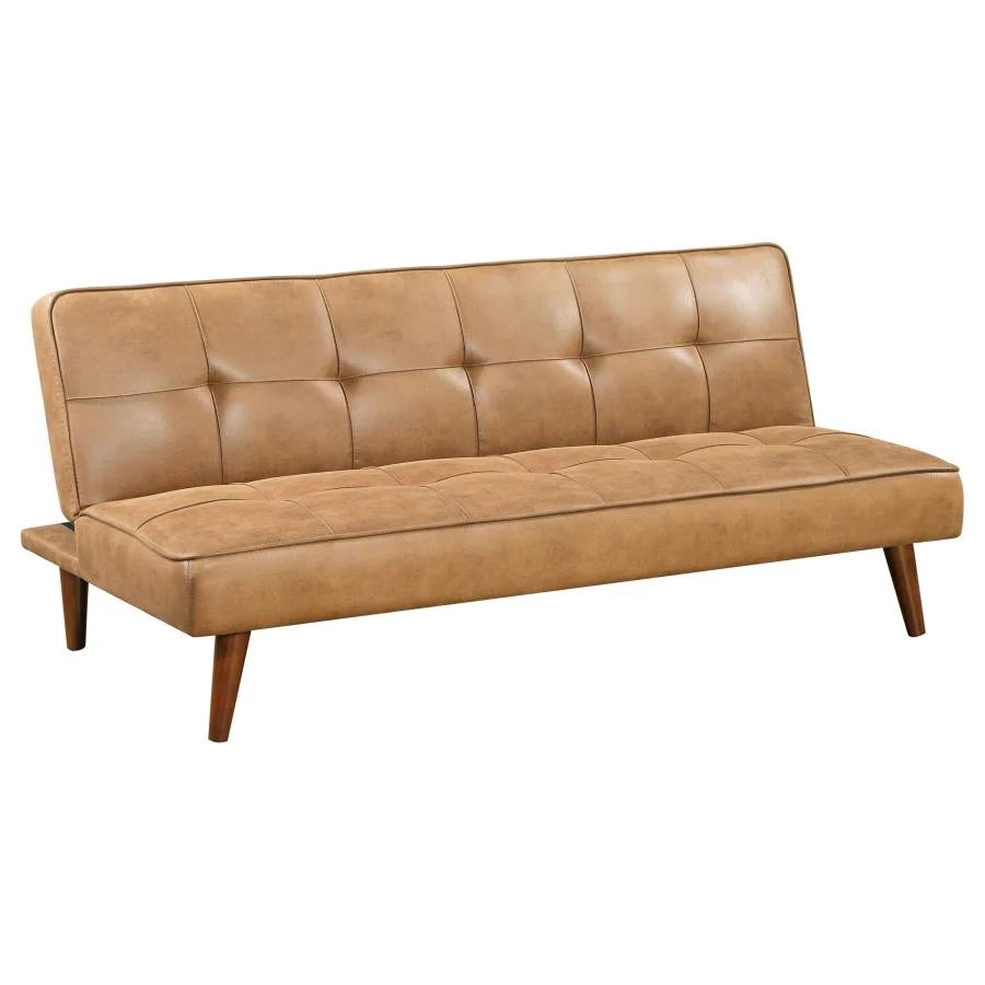 Saddle Brown Faux Leather Tufted Convertible Sofa Bed V622