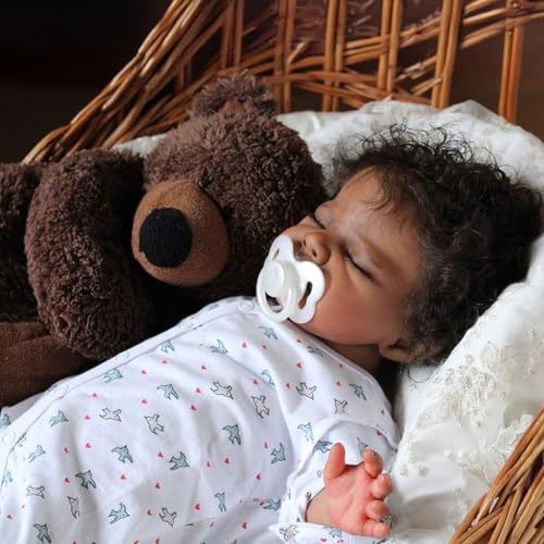 Black 20-Inch Sleeping Newborn Baby Dolls with Weighted Cloth Body and Curly Hair G296