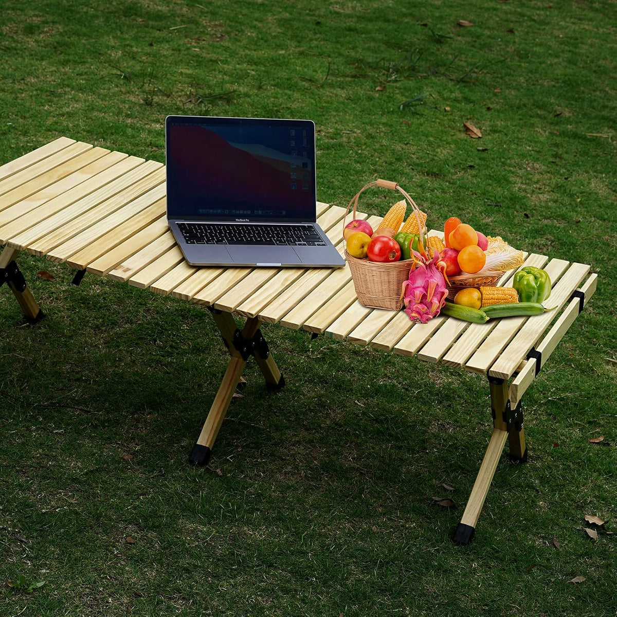 4ft Low Height Portable Folding Wooden Camping Table with Carry Bag J595117