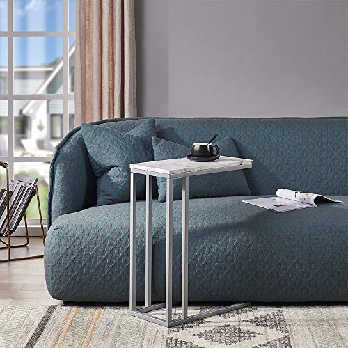 C-Shape Faux Marble Side Table with Metal Frame L313