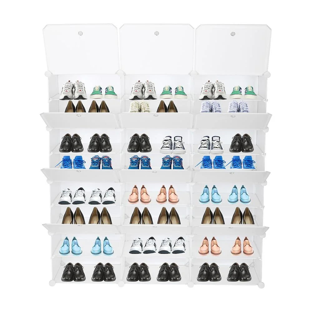 12 Cubes Stackable Shoe Storage Cabinet 8 Tiers White K32778