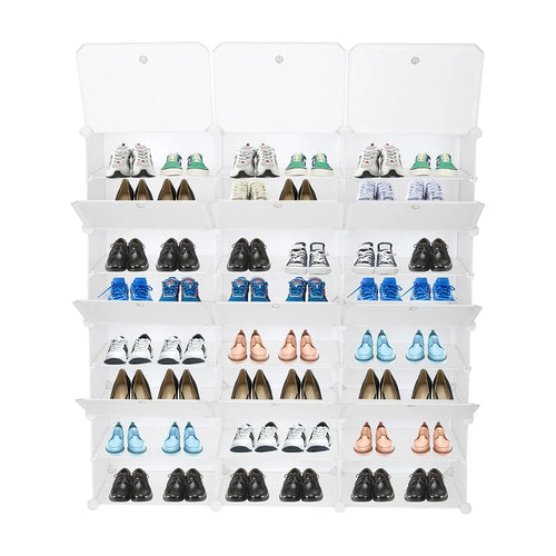 12 Cubes Stackable Shoe Storage Cabinet 8 Tiers White K32778
