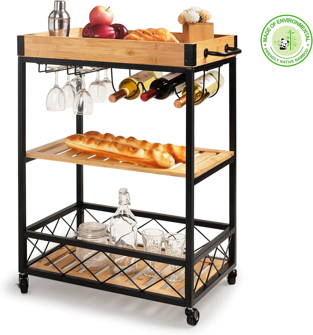 Bamboo Kitchen Cart with Mesh Shelves X581