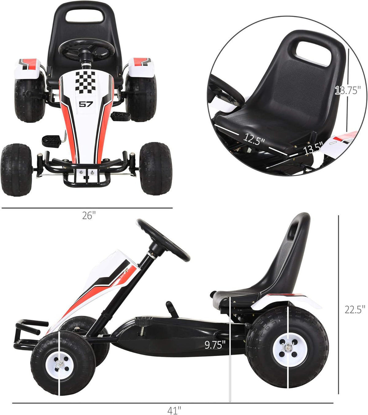 Pedal Go Kart Ride on Car with Adjustable Seat, Plastic Wheels, Handbrake and Shift Lever, Black B5193