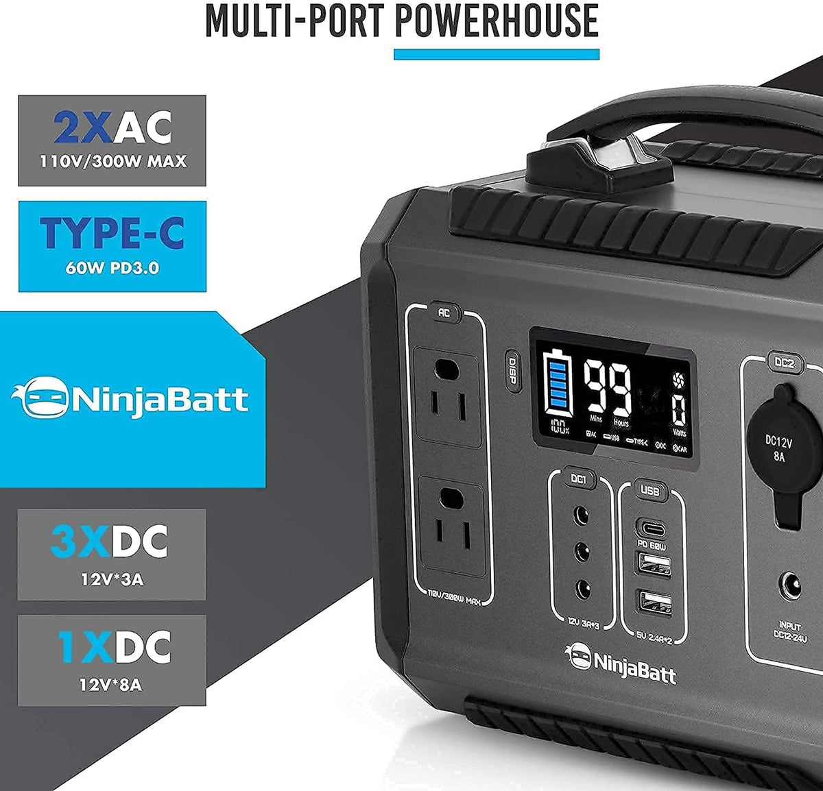 280Wh Portable Power Station with 110V/300W AC Outlets G35970