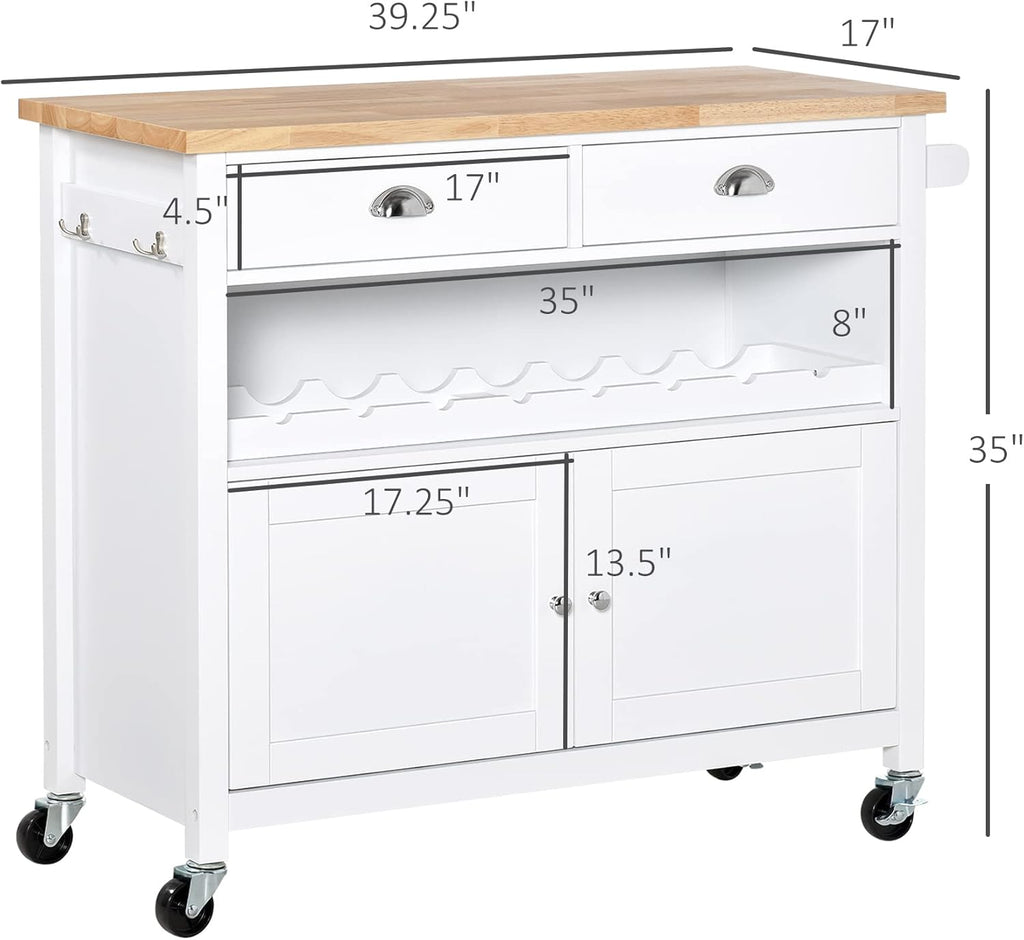 White Rolling Kitchen Island Cart with Drawer Z704141