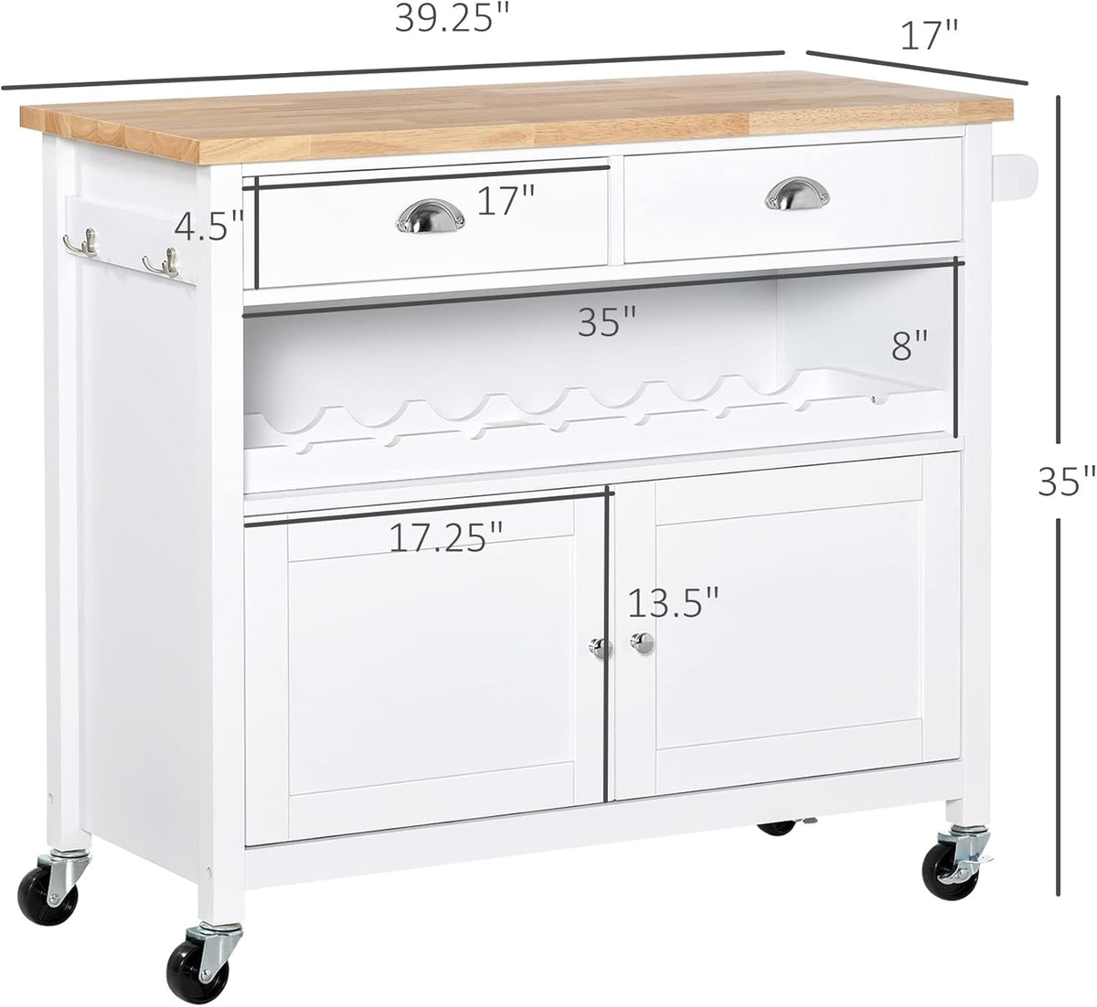 White Rolling Kitchen Island Cart with Drawer Z704141