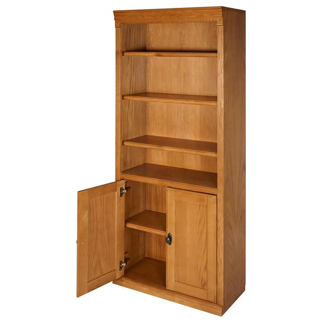 Brown Wood Bookcase with Lower Doors J7386