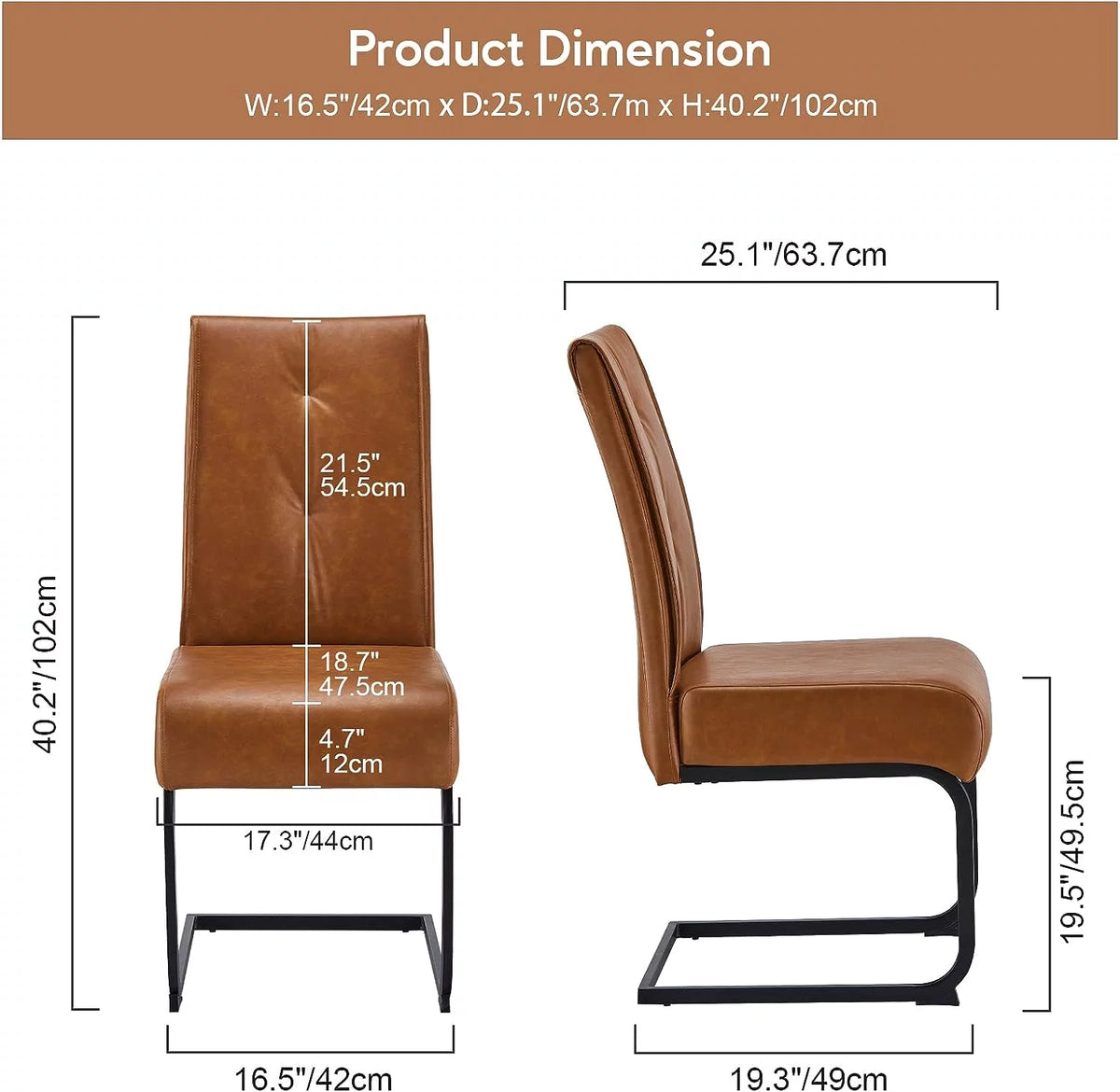 High Back Dining Chairs Set of 2 Brown V5449