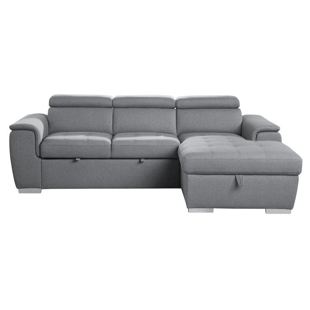 Gray 2-Piece Fabric Sectional with Pull-Out Bed N3457