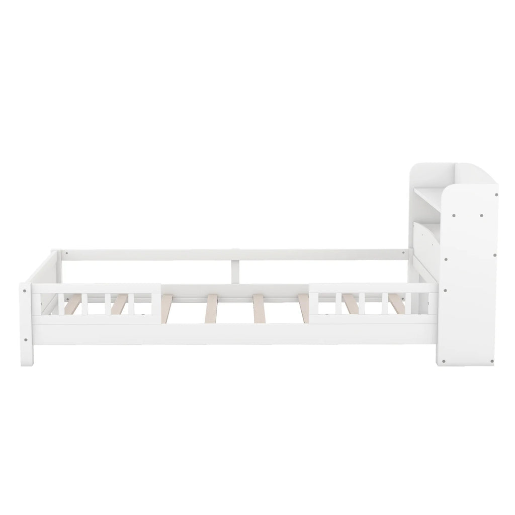 Twin Size Wood Platform Bed with Storage Headboard and Guardrail L757202