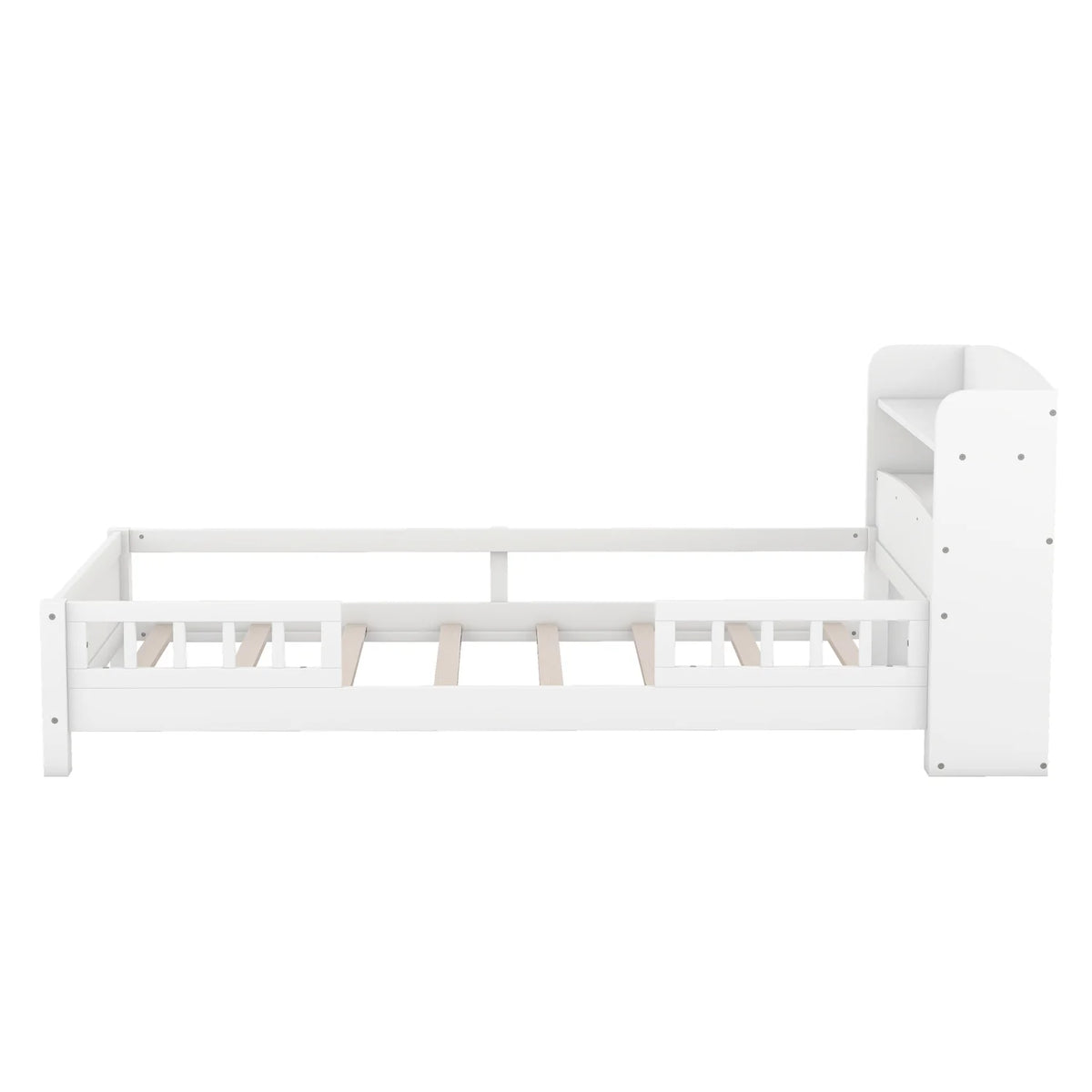 Twin Size Wood Platform Bed with Storage Headboard and Guardrail L757202