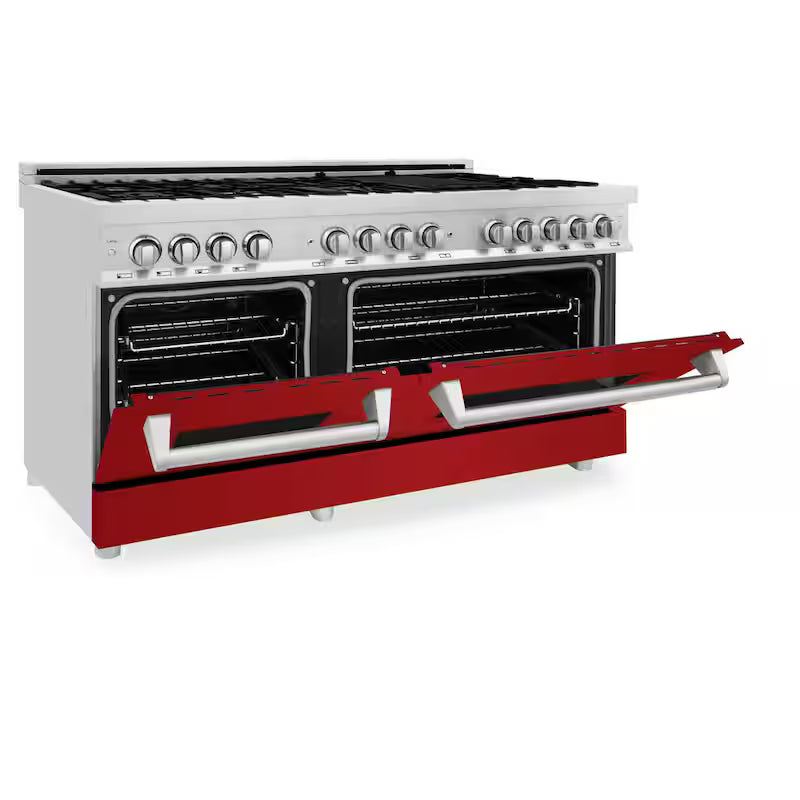 9-Burner Double Oven Dual Fuel Range with Red Gloss Door N84919