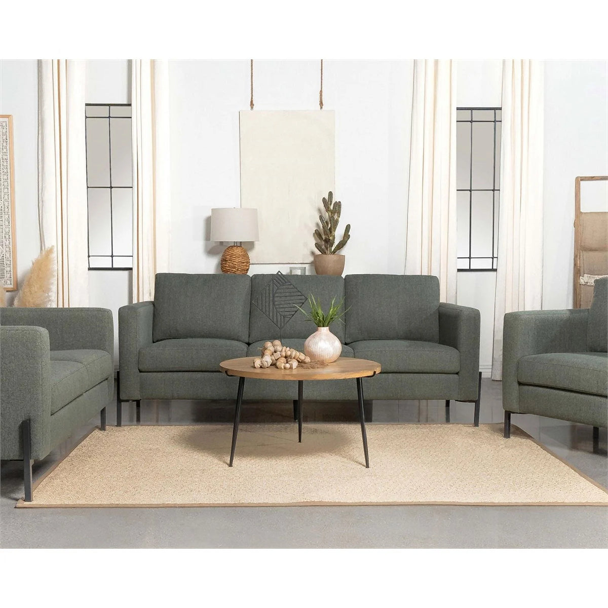 Sage Upholstered Fabric Sofa with Track Arms J3294