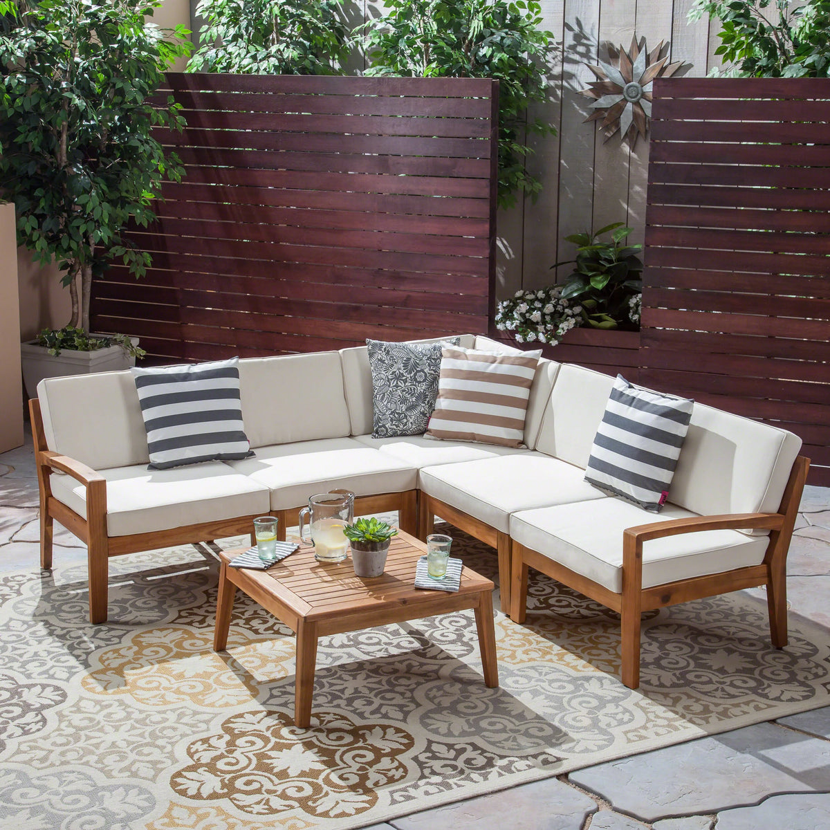 Acacia Wood 5 Seater Sectional Sofa Set U924400