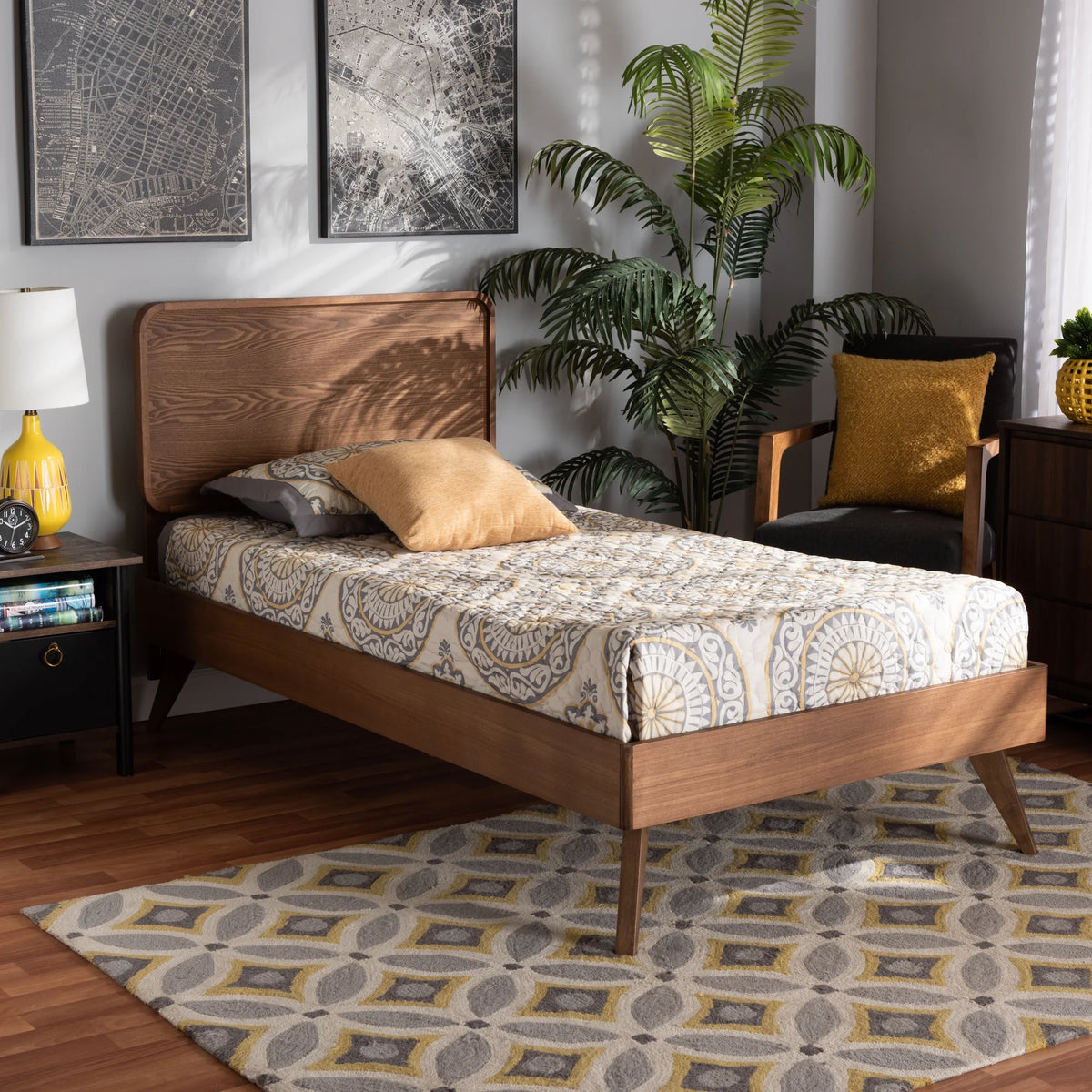 Twin Walnut Brown Engineered Wood Platform Bed K99715