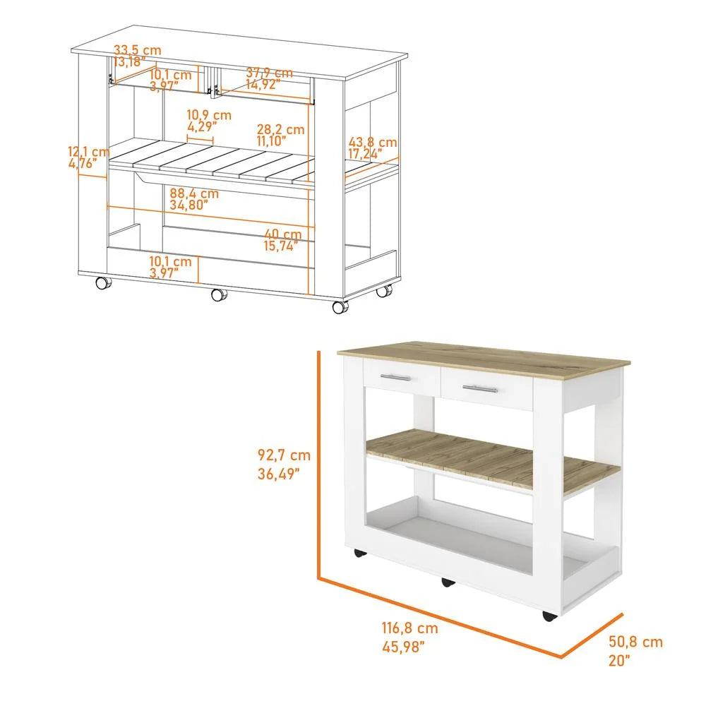 White Engineered Wood Kitchen Island with Two Drawers Y433