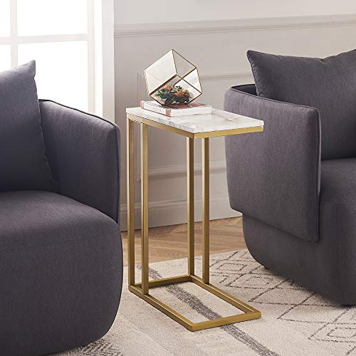 C-Shape Faux Marble Side Table with Metal Frame L313