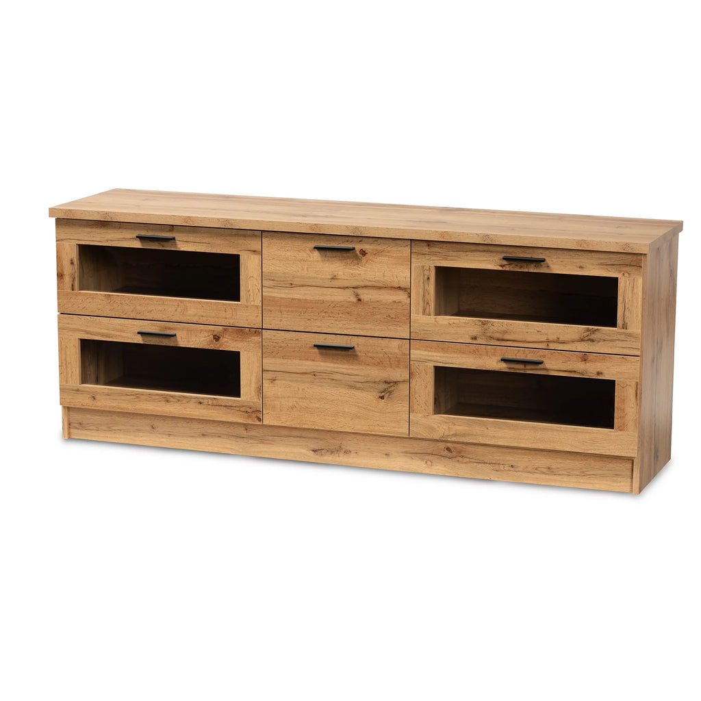 Oak Brown Finished Wood 2-Drawer TV Stand C570