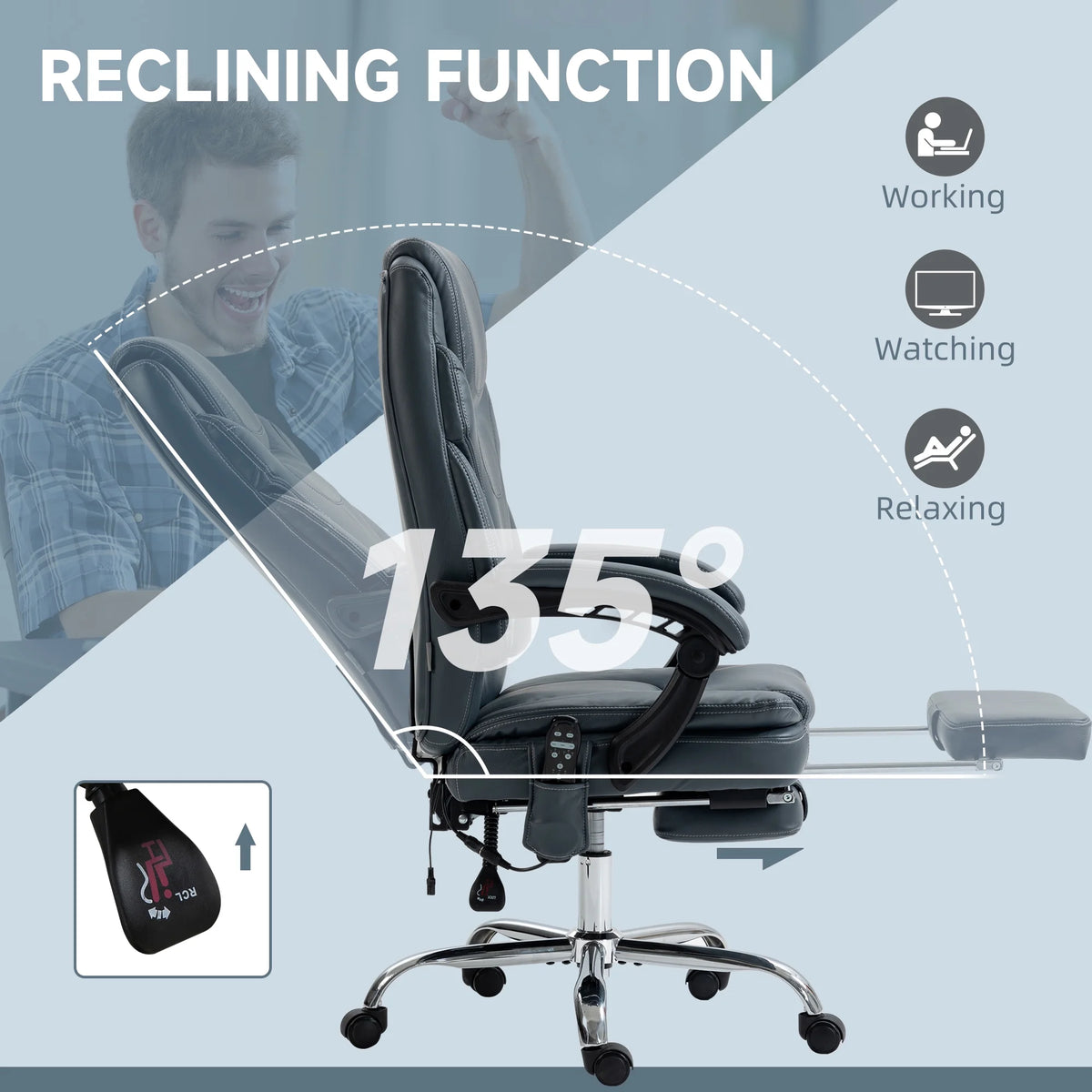 Gray PU Leather Massage Office Chair with Heat E6313