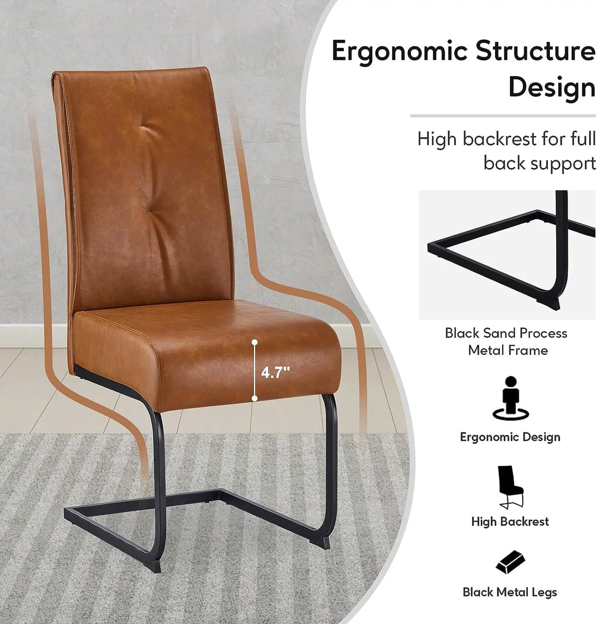 High Back Dining Chairs Set of 2 Brown V5449