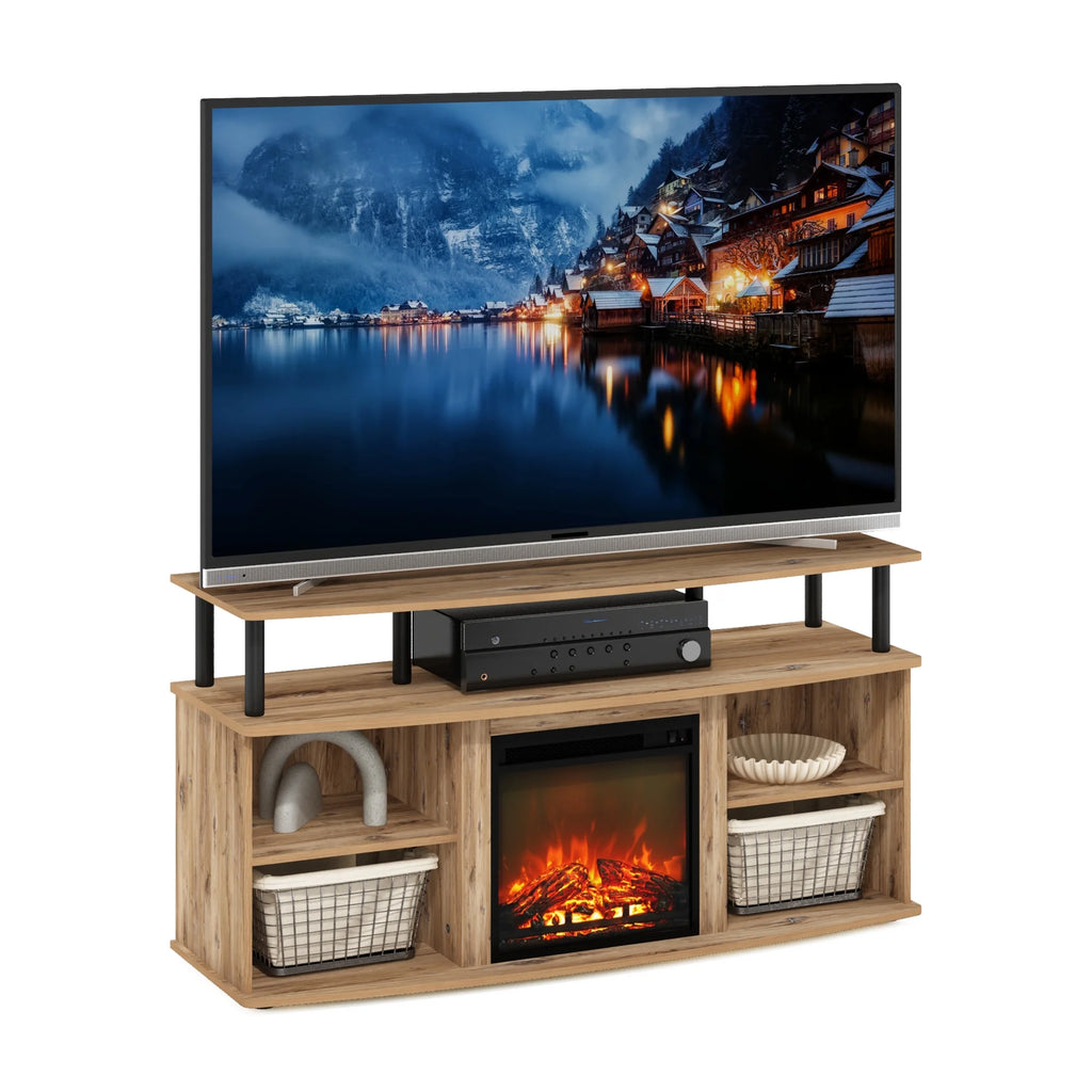 Flagstaff Oak Black Open Shelving Fireplace Entertainment Center D6620